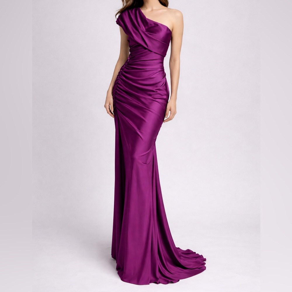 One-Shoulder Purple Evening Gown